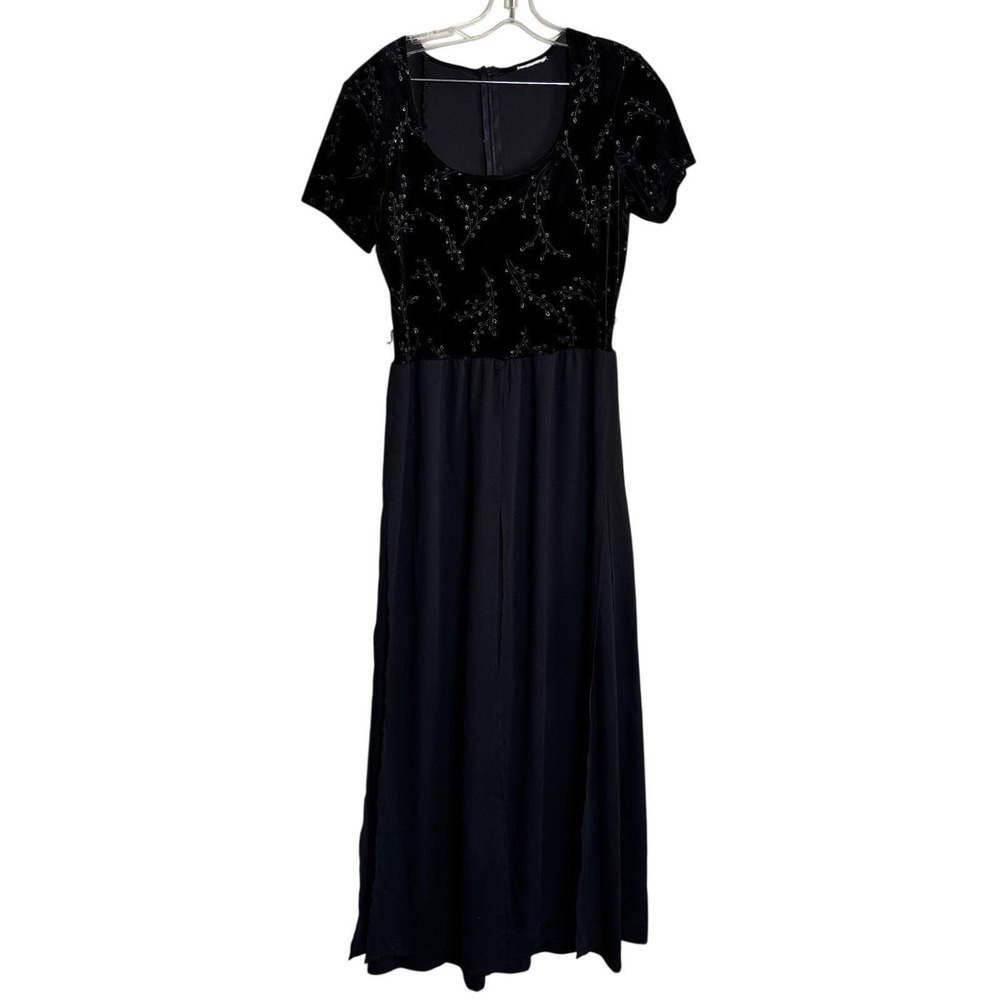Vtg 90s Whimsigoth Velvet Chiffon Wide Leg Jumpsuit Size 13 Medium Black Grunge